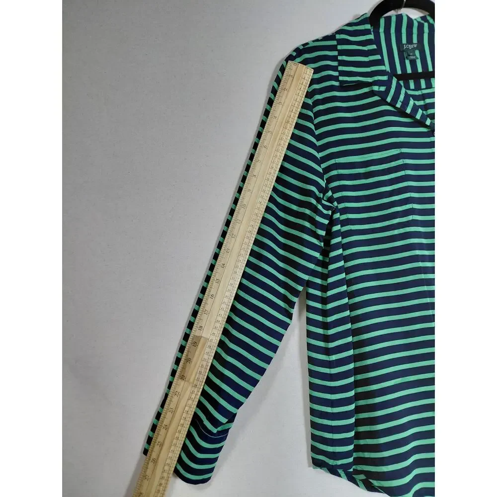 J.Crew 100% Silk Green Lightweight Striped Button-Up Shirt Women Size XL